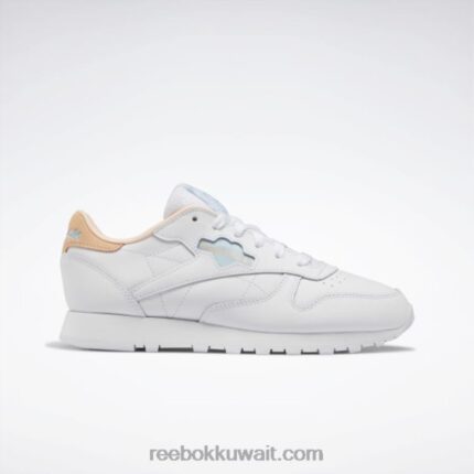أبيض ftwr / أزرق لؤلؤي / برتقالي هالة أحذية نسائية جلدية كلاسيكية Reebok 0NZ0F424