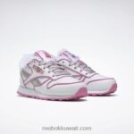 أطفال أبيض ftwr / وردي icono حذاء بيبا بيج جلد كلاسيكي - مرحلة ما قبل المدرسة Reebok 0NZ0F1443 - Image 3
