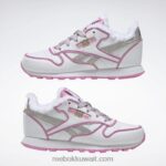 أطفال أبيض ftwr / وردي icono حذاء بيبا بيج جلد كلاسيكي - مرحلة ما قبل المدرسة Reebok 0NZ0F1443 - Image 10