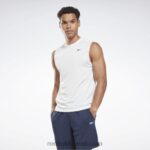 رجال أبيض تي شيرت تقني بدون أكمام للتدريب Reebok 0NZ0F1190