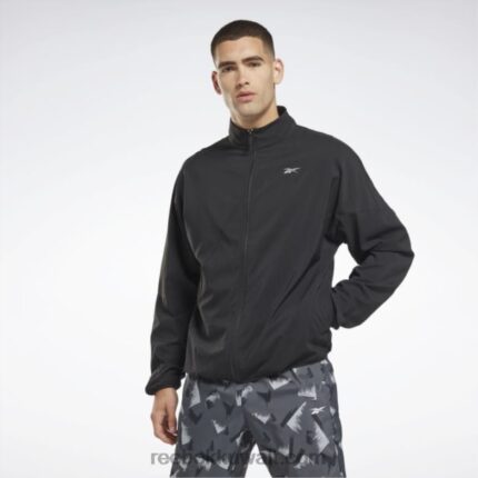 رجال أسود تشغيل سترة الرياح المنسوجة Reebok 0NZ0F1182