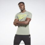 رجال الانسجام الأخضر تي شيرت بشعار الماركة Reebok 0NZ0F1204