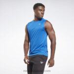 رجال ناقلات الأزرق تي شيرت تقني بدون أكمام للتدريب Reebok 0NZ0F1178