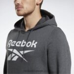 رجال هيذر رمادي غامق كنزة بغطاء للرأس بشعار الماركة Reebok 0NZ0F1205 - Image 5