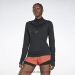 نحيف أسود الليل تشغيل قميص من النوع الثقيل بسحاب Reebok 0NZ0F740
