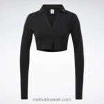 نحيف أسود بلوزة بولو كلاسيكية بأكمام طويلة Reebok 0NZ0F669 - Image 9