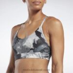 نحيف أسود حمالة صدر جريئة مطبوعة بحمالات رفيعة من لوكس Reebok 0NZ0F715 - Image 4