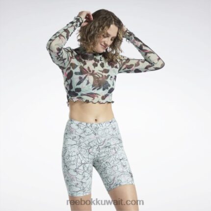 نحيف حكيم خفيف قميص شبكي بأكمام طويلة وطبعة أزهار كلاسيكية Reebok 0NZ0F750
