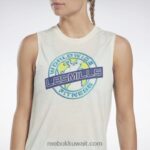 نحيف كلاسيكي أبيض ليه ميلز تانك توب برسومات عضلية Reebok 0NZ0F565 - Image 4